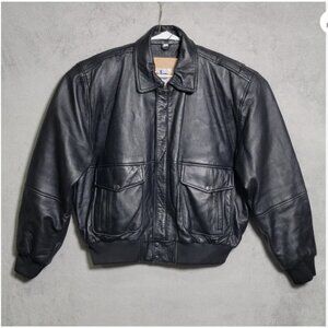 Superfortress B-2 Leather Jacket Mens Large Black Bomber Aviator Map Lining